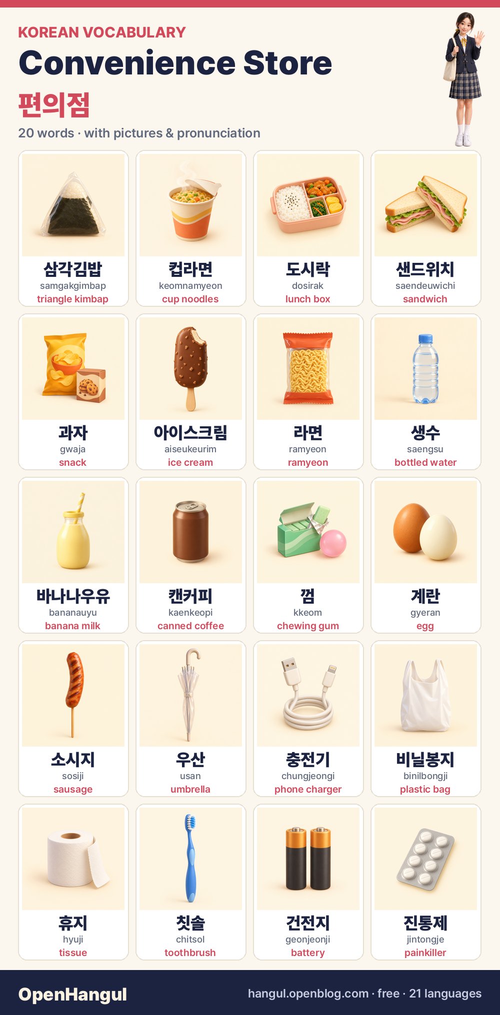 Convenience Store – 20 koreanische Wörter mit Bildern lernen
