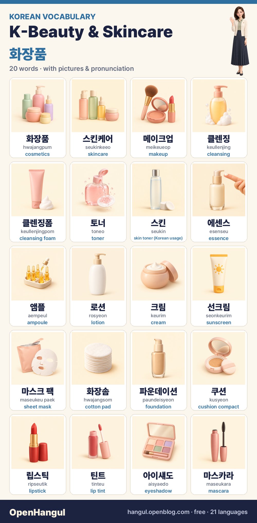K-Beauty & Skincare — 20 Korean words with pictures